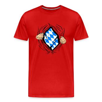 Drapeau bavarois d’occasion Look Drapeau bavarois Vintage - T-shirt bio Premium Homme - rouge - Devant - Damien (186cm)
