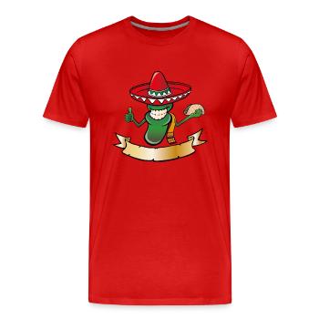 Chili Figur mit Taco - Männer Premium Bio T-Shirt - Rot - Vorne - Damien (186cm)