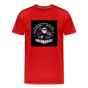 villains village logo Tie Sunglasses - Men's Premium Organic T-Shirt - red - Front - Damien (186cm)