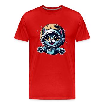 Space Cat à Moon - T-shirt bio Premium Homme - rouge - Devant - Damien (186cm)