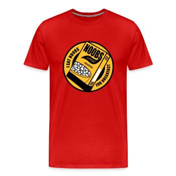 n00b Breakfast - Men's Premium Organic T-Shirt - red - Front - Damien (186cm)