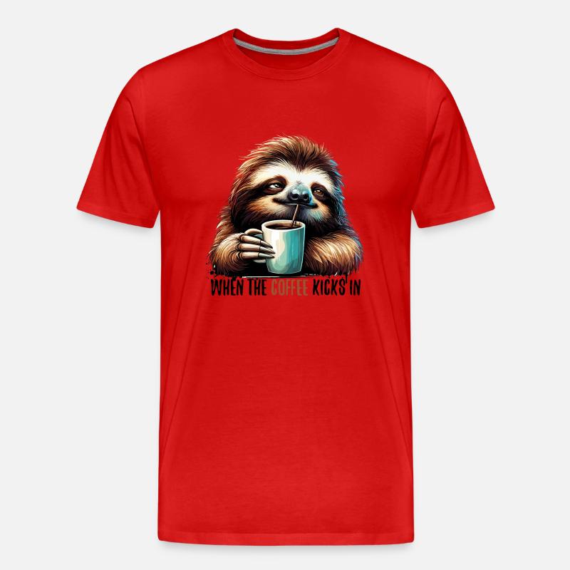 Faultier Kaffee kickt Geschenk - Männer Premium Bio T-Shirt - Rot