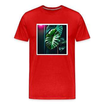 Monstera Leafs#2 - Männer Premium Bio T-Shirt - Rot - Vorne - Damien (186cm)
