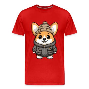 Corgi Dog Stylish - Men's Premium Organic T-Shirt - red - Front - Damien (186cm)