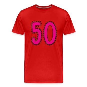 50. 50 ANS. 50e ANNIVERSAIRE. ANNIVERSAIRE 50 ANS. - T-shirt bio Premium Homme - rouge - Devant - Damien (186cm)