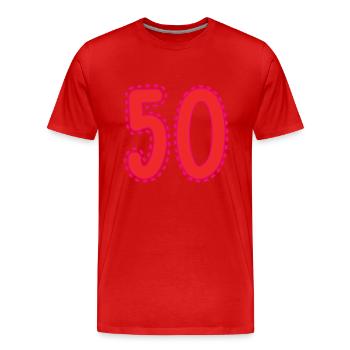 50. 50 ANS. 50e ANNIVERSAIRE. ANNIVERSAIRE 50 ANS. - T-shirt bio Premium Homme - rouge - Devant - Damien (186cm)