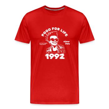 33. Anniversaire Pogo pour la vie depuis 07/1992 - T-shirt bio Premium Homme - rouge - Devant - Damien (186cm)