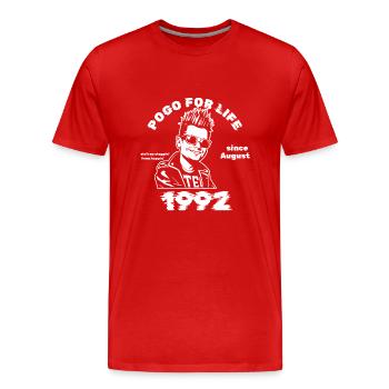 33. Anniversaire Pogo pour la vie depuis 08/1992 - T-shirt bio Premium Homme - rouge - Devant - Damien (186cm)
