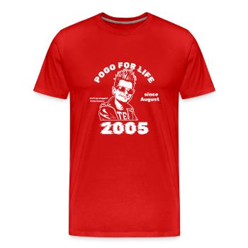 20ème Anniversaire Pogo pour la vie depuis 08/2005 - T-shirt bio Premium Homme - rouge - Devant - Damien (186cm)