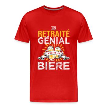 Retraité et Bière cadeau retraite humour retraité - T-shirt bio Premium Homme - rouge - Devant - Damien (186cm)