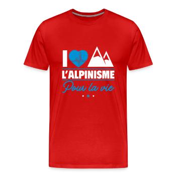 J'aime l'alpinisme – Pour la vie - T-shirt bio Premium Homme - rouge - Devant - Damien (186cm)