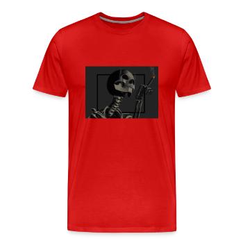 Skelett raucht Zigaretten - Männer Premium Bio T-Shirt - Rot - Vorne - Damien (186cm)