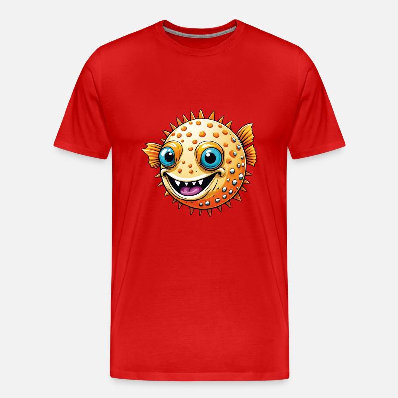 Fröhlicher lachender bunter Kugelfisch - Männer Premium Bio T-Shirt - Rot