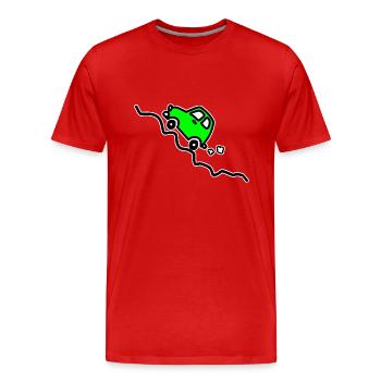 Green car going up a hill - Men's Premium Organic T-Shirt - red - Front - Damien (186cm)