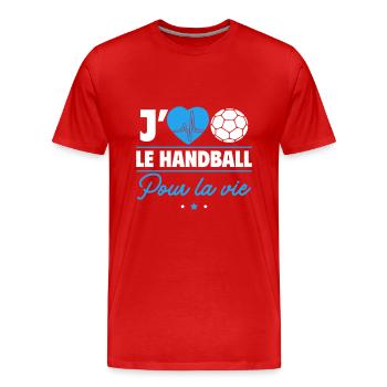 J’aime le handball pour la vie, c’est ma passion ! - T-shirt bio Premium Homme - rouge - Devant - Damien (186cm)