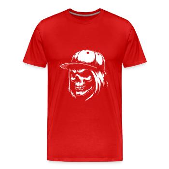 Crâne cool avec cheveux longs et casquette de baseball - T-shirt bio Premium Homme - rouge - Devant - Damien (186cm)
