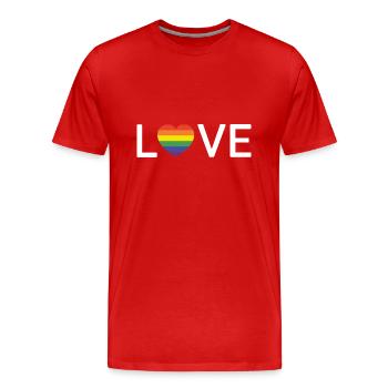 LOVE | Rainbow LGBTQIA Pride | weiße Schrift - Männer Premium Bio T-Shirt - Rot - Vorne - Damien (186cm)