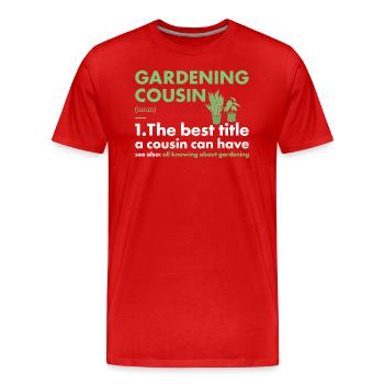 Jardinier Cousin Définition Jardinage - T-shirt bio Premium Homme - rouge - Devant - Damien (186cm)