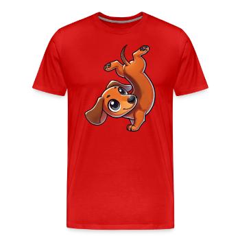 Teckel mignon en équilibre sur les mains gymnastique bande dessinée - T-shirt bio Premium Homme - rouge - Devant - Damien (186cm)