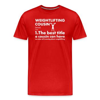 Sport Cousin Definition Weightlifting - Männer Premium Bio T-Shirt - Rot - Vorne - Damien (186cm)
