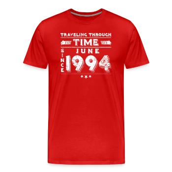 Vintage Time Travel Birthday Design June 1994 - Men's Premium Organic T-Shirt - red - Front - Damien (186cm)