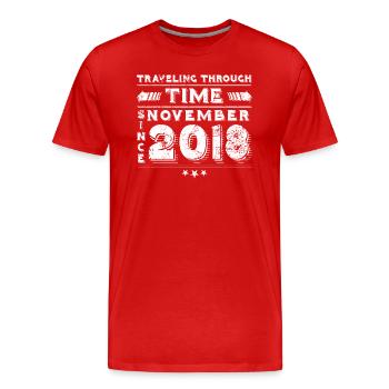 Vintage Voyage dans le Temps Anniversaire Design Novembre 2018 - T-shirt bio Premium Homme - rouge - Devant - Damien (186cm)