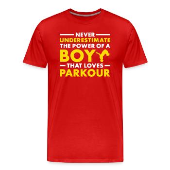 Traceur Never Underestimate The Power Of A Boy - Men's Premium Organic T-Shirt - red - Front - Damien (186cm)