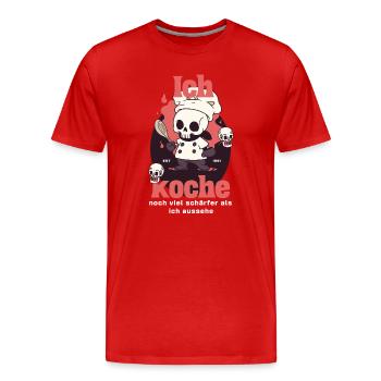 Ich koche noch schärfer als ich aussehe - Männer Premium Bio T-Shirt - Rot - Vorne - Damien (186cm)