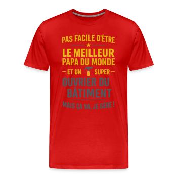 Papa ouvrier du bâtiment cadeau fête des pères - T-shirt bio Premium Homme - rouge - Devant - Damien (186cm)