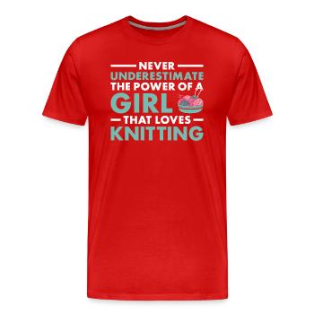 Knitter Never Underestimate The Power Of A Girl - Männer Premium Bio T-Shirt - Rot - Vorne - Damien (186cm)