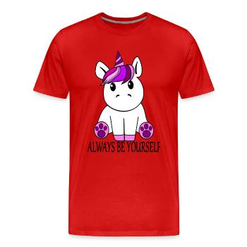Unicorn "Soyez toujours vous" - T-shirt bio Premium Homme - rouge - Devant - Damien (186cm)