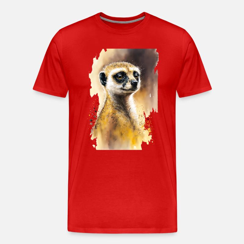 Süßes Erdmännchen Wasserfarben - Männer Premium Bio T-Shirt - Rot