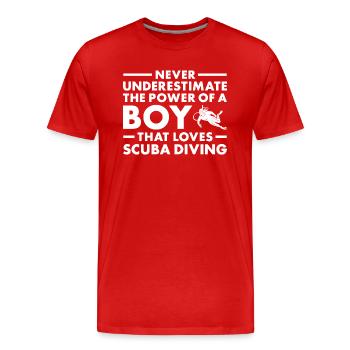 Plongeur sous-estimé : ne sous-estimez jamais le pouvoir d’un garçon - T-shirt bio Premium Homme - rouge - Devant - Damien (186cm)