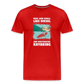 Les vrais hommes sentent le diesel et le kayak en eau vive - T-shirt bio Premium Homme - rouge - Devant - Damien (186cm)