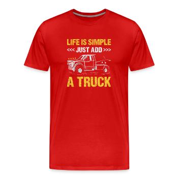 Life Is Simple Just Add A Truck Tow Truck Operator - Men's Premium Organic T-Shirt - red - Front - Damien (186cm)