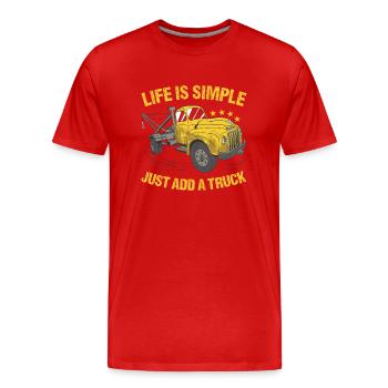 Life Is Simple Just Add A Truck Tow Truck Operator - Men's Premium Organic T-Shirt - red - Front - Damien (186cm)