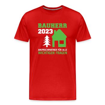 Ansprechpartner Für Alle Fragen Bauleiter 2023 - Männer Premium Bio T-Shirt - Rot - Vorne - Damien (186cm)