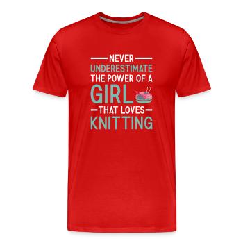 Knitter Never Underestimate The Power Of A Girl - Männer Premium Bio T-Shirt - Rot - Vorne - Damien (186cm)