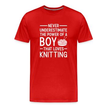 Knitter Never Underestimate The Power Of A Boy - Men's Premium Organic T-Shirt - red - Front - Damien (186cm)