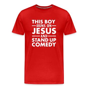 Le comédien This Boy Runs On Jesus Stand Up Comedy - T-shirt bio Premium Homme - rouge - Devant - Damien (186cm)