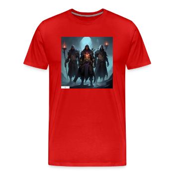 Vergessene Kriegerfreunde - Männer Premium Bio T-Shirt - Rot - Vorne - Damien (186cm)