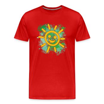 Soleil souriant sur des éclaboussures colorées de couleur - T-shirt bio Premium Homme - rouge - Devant - Damien (186cm)