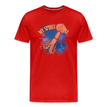 Squid Giant squid on colorful splashes of color - Men's Premium Organic T-Shirt - red - Front - Damien (186cm)