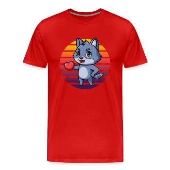 Blauer Fuchs mit Herz - Retro Vintage Sunset - Männer Premium Bio T-Shirt - Rot - Vorne - Damien (186cm)