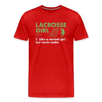 Sport Girl Definition Lacrosse - Men's Premium Organic T-Shirt - red - Front - Damien (186cm)