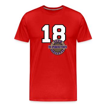 18th Birthday ,Age of Age , Aged to Perfection(25 - Men's Premium Organic T-Shirt - red - Front - Damien (186cm)