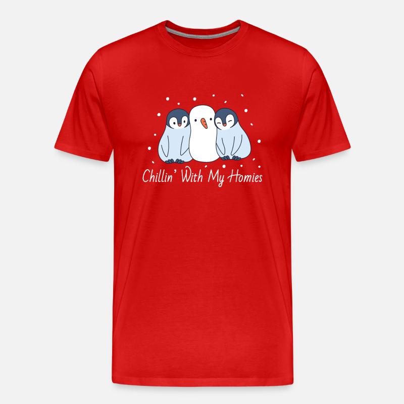 Pinguine und Schneemann - Männer Premium Bio T-Shirt - Rot