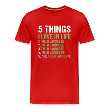 Sport 5 choses que j’aime dans la vie La crosse au champ - T-shirt bio Premium Homme - rouge - Devant - Damien (186cm)