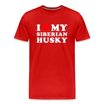 J’aime mon Husky sibérien - T-shirt bio Premium Homme - rouge - Devant - Damien (186cm)