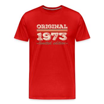 Légende depuis 1973 Né en 1973 Anniversaire 1973 - T-shirt bio Premium Homme - rouge - Devant - Damien (186cm)